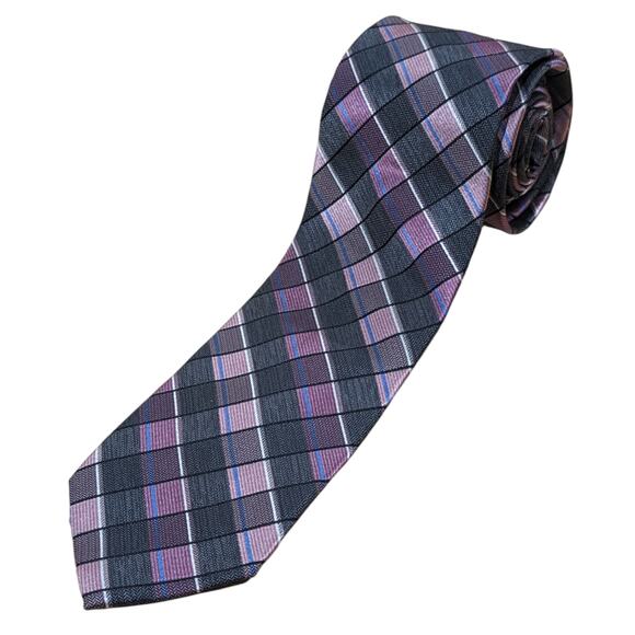 Pronto Uomo Platinum 100% Silk Pink Windowpane Tie - Preowned - Picture 1 of 1